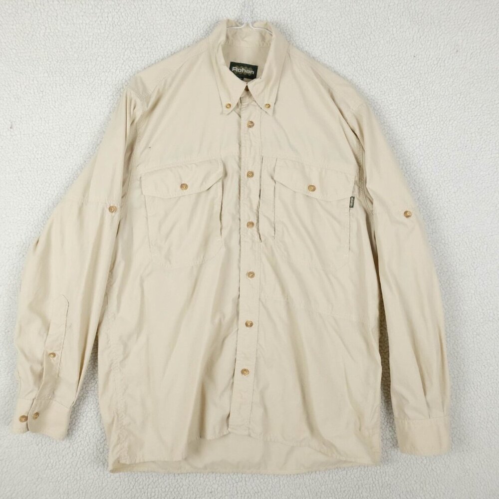 Rohan Shirt Mens Small Beige Button Down Safari Pockets Long Sleeve Outdoor